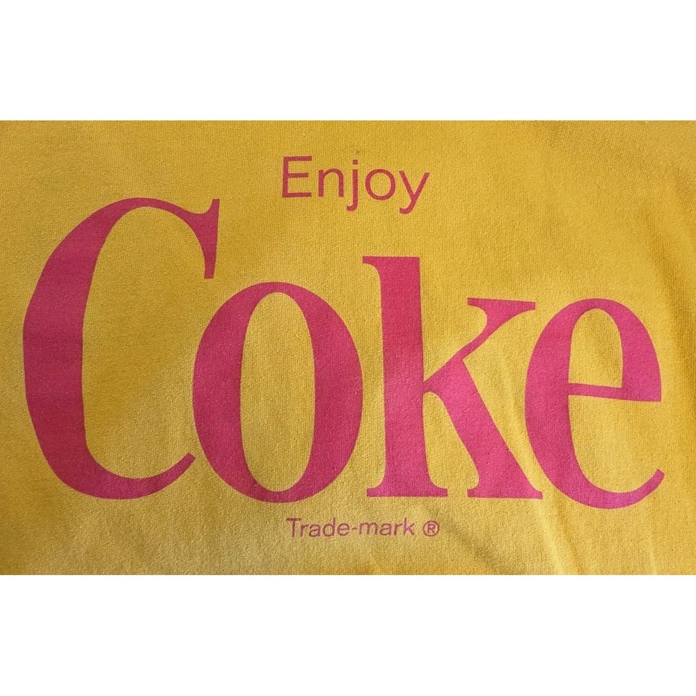 Vintage 90s Coca-Cola Adult USA-Made HOODIE Pullover Sweatshirt Yellow Small